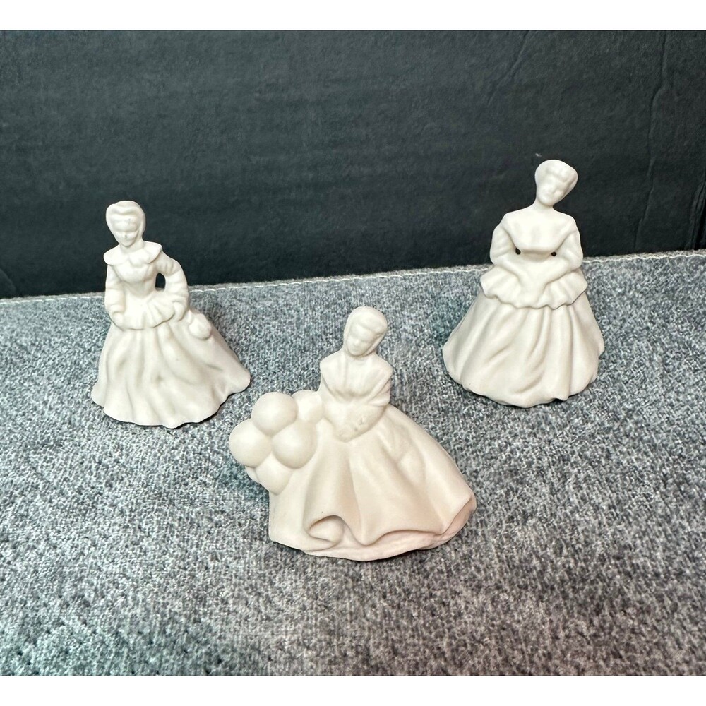 Vintage Mid-Century Porcelain Bisque Figurines depicting Victorian ladies